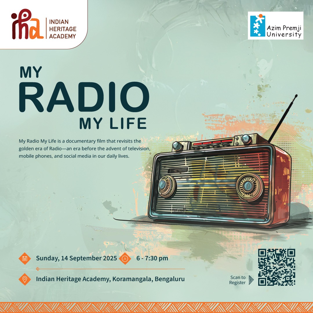 iha_blr's tweet photo. 📻 Radio carried news, music, cricket — and even saved lives during disasters.
My Radio My Life is a UNESCO-recognised documentary that revives this legacy. Stay back for a Q&amp;A with the filmmakers &amp; share your #RadioDays.
Know more &amp; RSVP: https://t.co/DhSjqxgaG7 https://t.co/HWrpVNzquv
