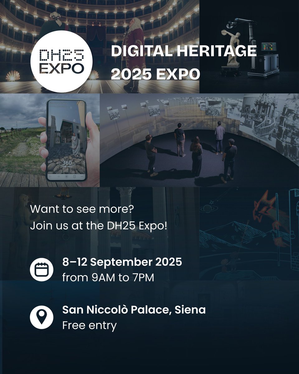 DLibrary_MiC's tweet image. 📌 La #DigitalLibrary a #DigitalHeritage25
🔸8/09 h17.00 | Partecipazione alla tavola rotonda "Beyond Digital Libraries": dh2025.sched.com/event/28iDK/ro…
🔸9/09 h9.00 | Intervento del Direttore Romani durante la “DigitalHeritage 2025 CONGRESS opening ceremony”: dh2025.sched.com/event/28ced/di…