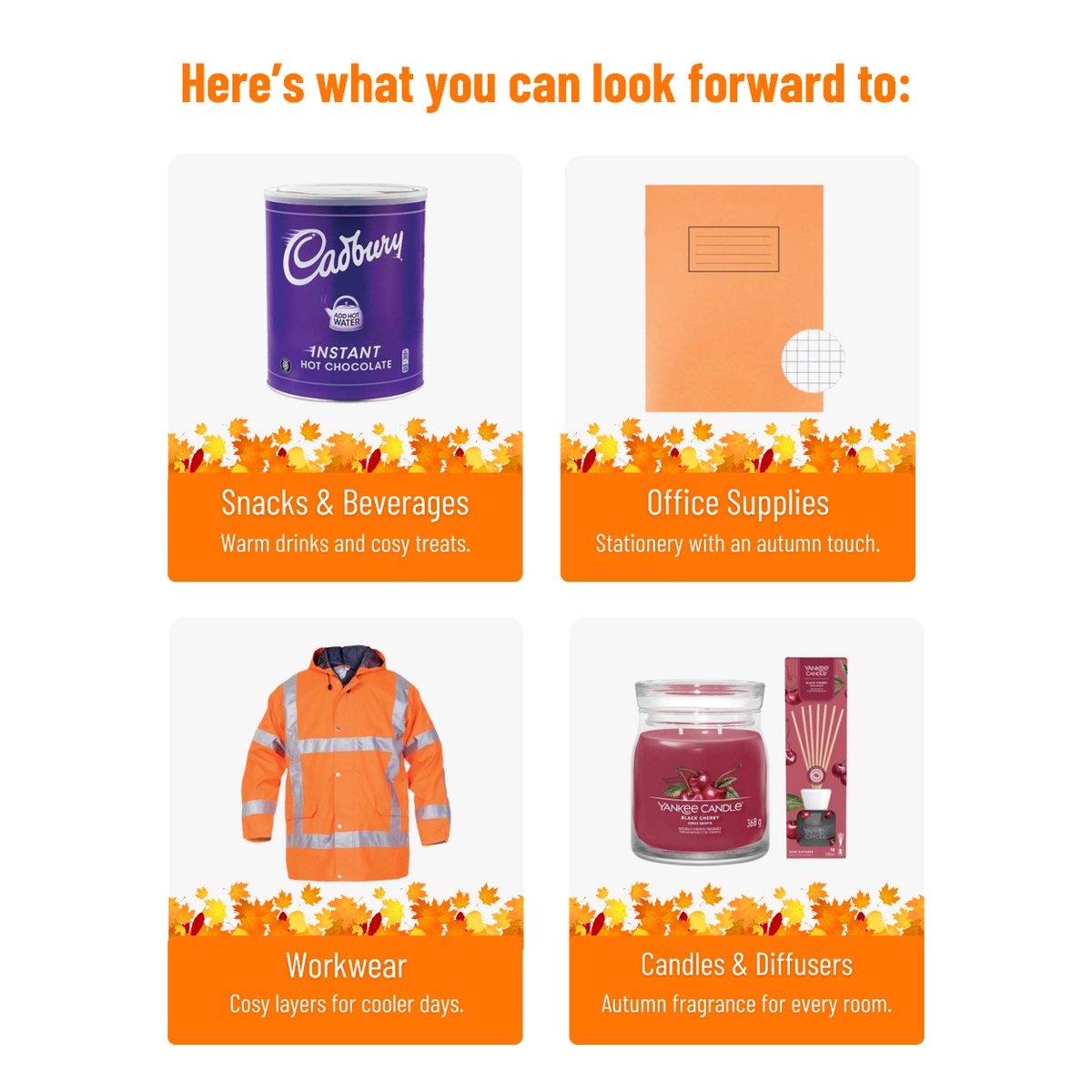 Autumn is coming, and so is our new seasonal range! 🍂

Bring the warmth and colour into your workplace with our range of seasonal autumn products — now available to order!

Shop our website: compleatofficesolutions.co.uk

#HelloAutumn