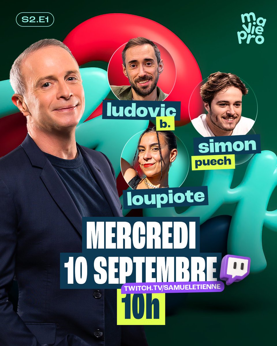 MVP Saison 2 débarque mercredi 10 septembre à 10 h sur la chaîne Twitch de <a href="/SamuelEtienne/">Samuel Etienne</a>  !🎥✨

<a href="/LudoTatou/">Ludovic B</a> sera bien évidemment avec nous autour de la table, ainsi que <a href="/Simon_Puech/">Simon Puech</a> et <a href="/louhngle/">Lou</a> 🙌👥

Le gros sujet de la semaine tournera autour du temps de travail en France ! ⏰