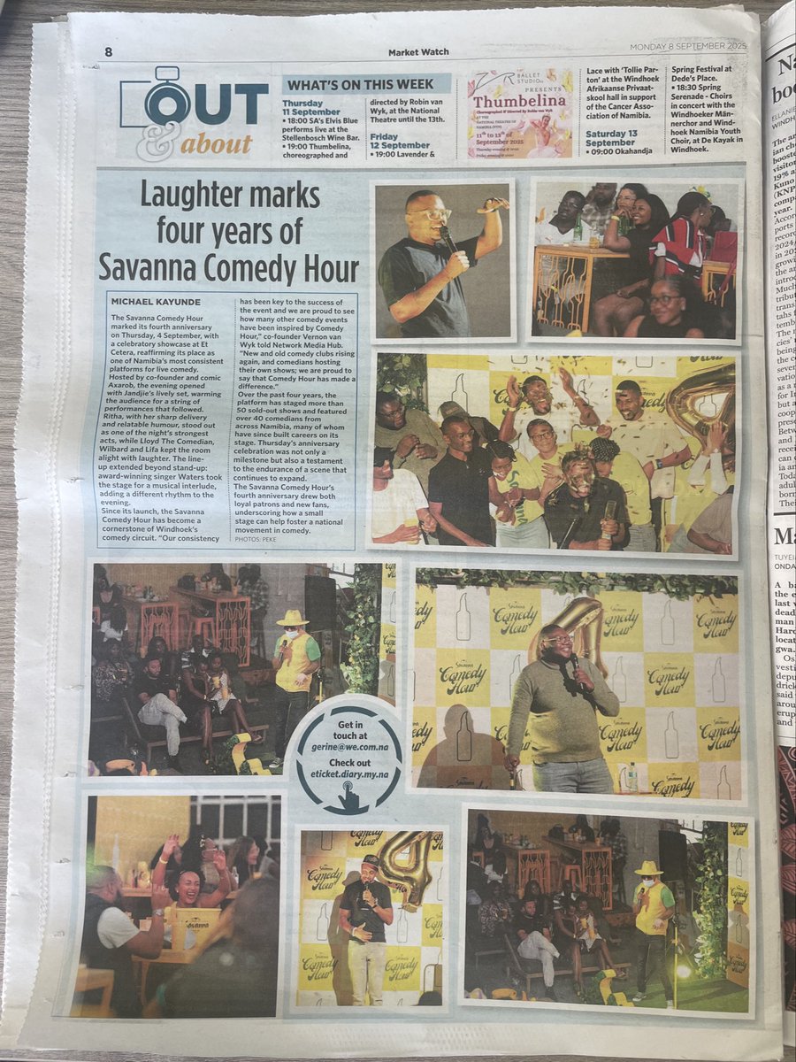 Thank you <a href="/namibiansun/">Namibian Sun</a> 🥂🥳  

Grab a copy today and read all about it 💛

#SavannaComedyHour