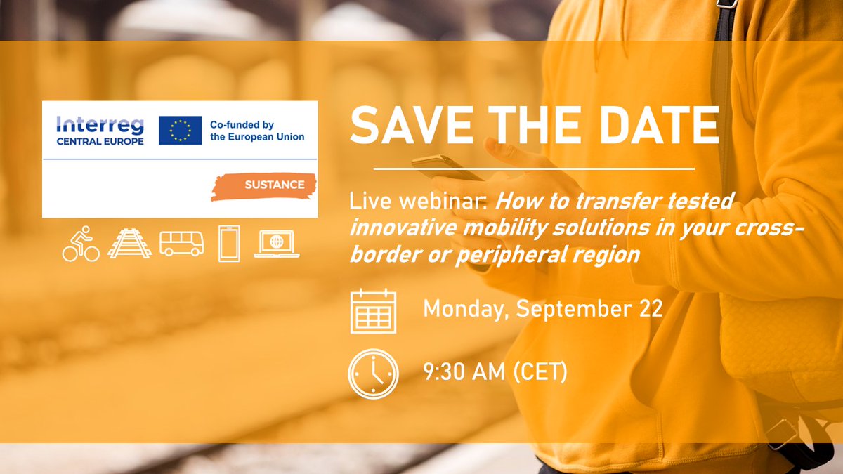 ❓ Interested in news about cross-border and peripheral mobility?
📣 We invite you to join our experts from different countries and learn about some new solutions we tested and their future!
Join us on 22/9, online 👇
interreg-central.eu/event/live-web…