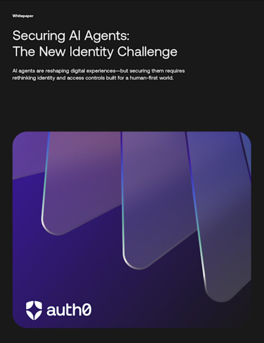 eddiejaoude's tweet photo. The rise of GenAI is changing everything, including how we think about identity.

Do you know what the new identity challenges are?

Whether you are a dev, or part of the product or security team @auth0's new whitepaper, "Securing AI Agents - The New Identity Challenge" is a must-read. It breaks down the new identity challenges you're about to face.

Stay ahead of the curve and download this resource below…