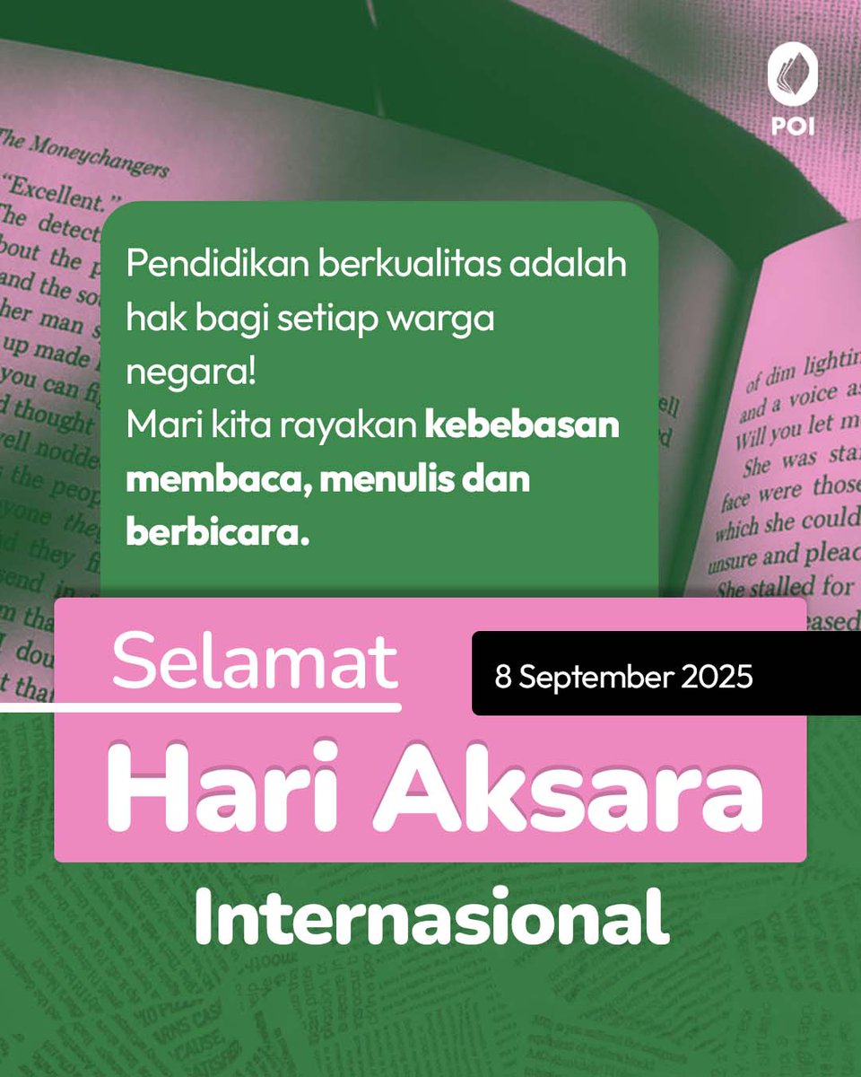 Selamat Hari Aksara Internasional 2025

Literasi bukan hanya soal membaca dan menulis, tapi juga tentang memahami, menyaring, dan menggunakan informasi dengan bijak di era digital. 

#pustakaoborindonesia #hariaksarainternasional #internationalliteracyday #aksaramembangunbangsa