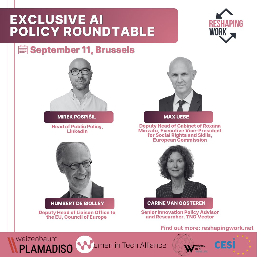 reshaping_work's tweet photo. 🚀 Meet the Voices Shaping AI Policy & the Future of Work!
🎙️ Humbert de Biolley - Council of Europe
🎙️ Carine van Oosteren - TNO Vector
📅 September 11, 2025
📍 Brussels
🎟️https://t.co/onOMifUsqc
#ReshapingWork2025 #AIPolicy #FutureOfWork #AIandWork #BrusselsEvents #EUPolicy https://t.co/HZX5XUbpSl