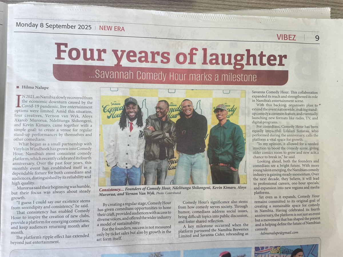 Thank you <a href="/NewEraNewspaper/">New Era Newspaper</a> 🥂🥳

Grab a copy today and read all about our journey!

#SavannaComedyHour