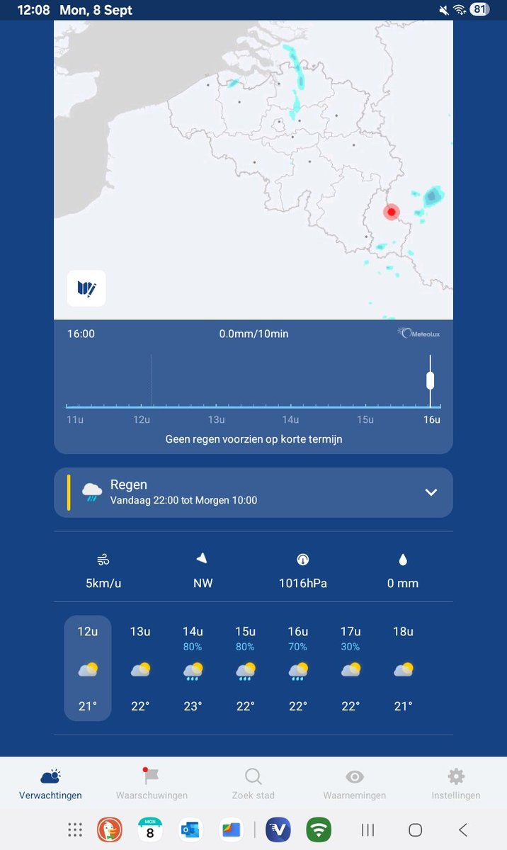 Toch handig zo'n weerapp <a href="/frankdeboosere/">Frank Deboosere</a> <a href="/DDehenauw/">David Dehenauw</a> #regenthetofniet