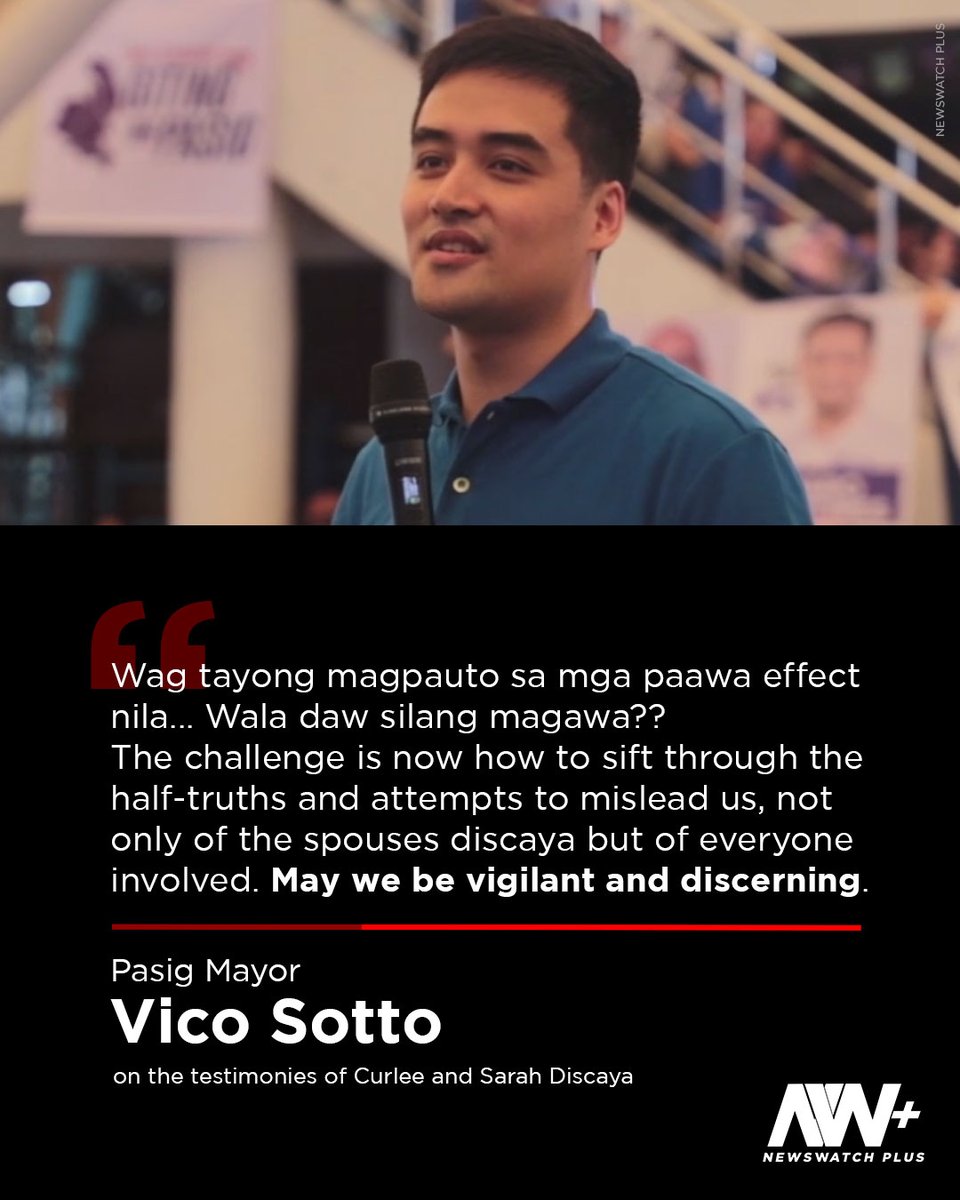 Pasig City Mayor Vico Sotto warned the public not to fall for the underdog impression of contractors Curlee and Sarah Discaya, saying their testimonies in the Senate flood control hearings were marked with inconsistencies. 

The Discayas, his rivals in the 2025 elections, are
