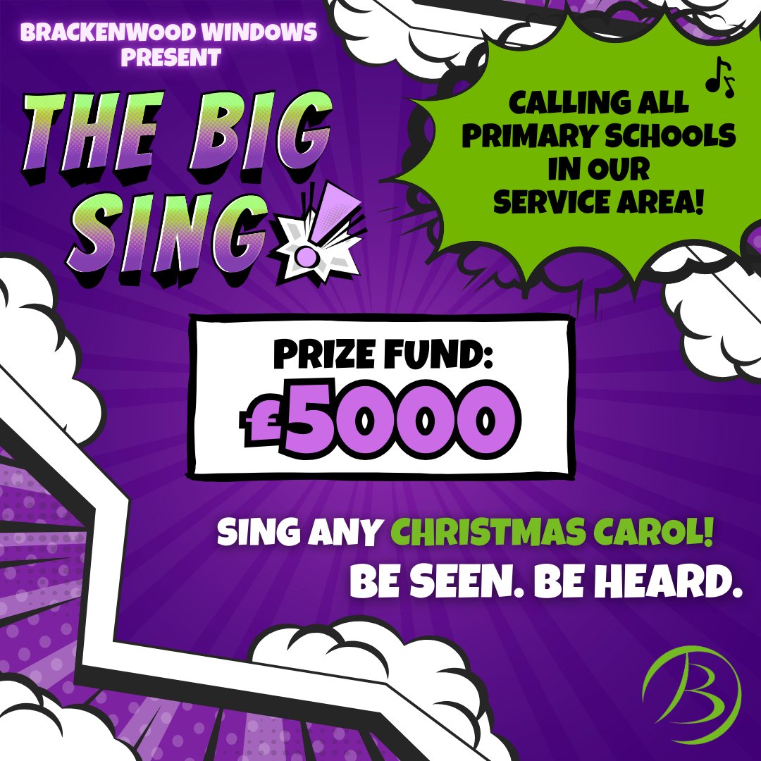 🎶 The Brackenwood Windows Big Sing is HERE! 🎶

Primary schools in Hampshire, Berkshire, Wiltshire, Surrey, Dorset &amp; Sussex – enter by uploading your Christmas carol video 👉 brackenwood.com/bigsing

🏆 £5,000 prize fund!
🥇 £1,500 | 🥈 £750 | 🥉 £500
🎼 4th–12th: £250 each