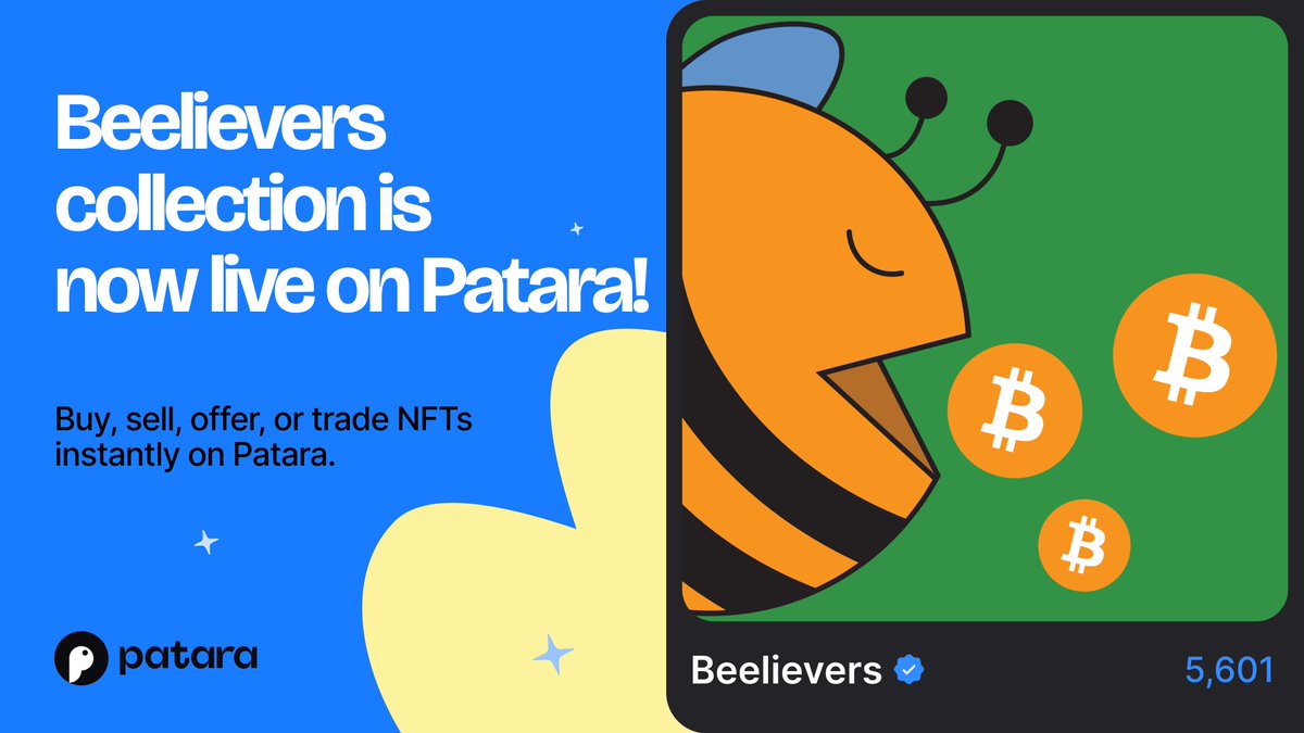 PataraApp's tweet image. Beelievers (@goNativeCC ) 
is now live on Patara!

my.patara.app/nft/beelievers

🐢🤝🐝