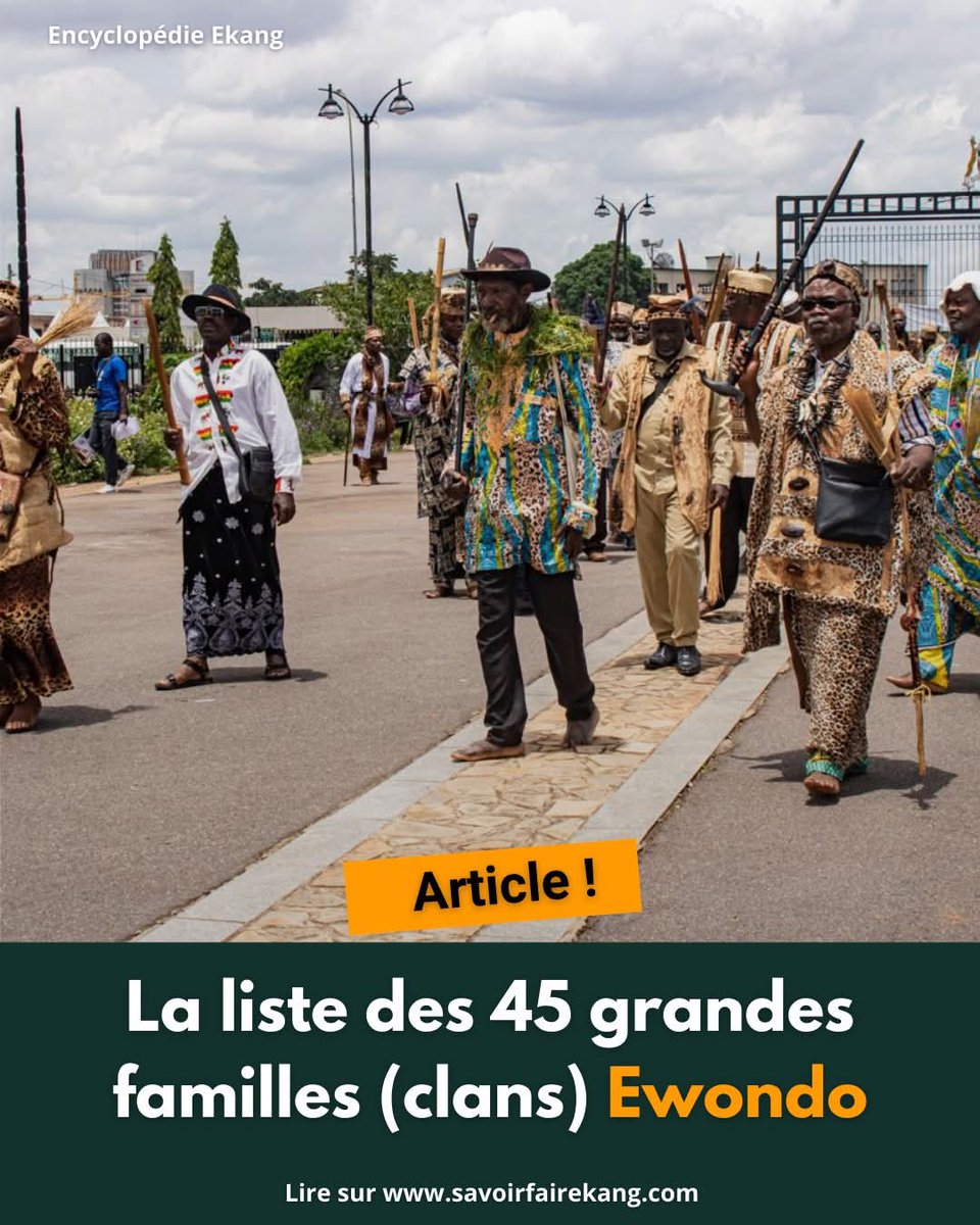 #ARTICLE 🔔 La liste des 45 grandes familles ou clans chez les #Ewondo  🇨🇲

🔗Lire l'article ici 👇
savoirfairekang.com/ewondo-genealo…

#HistoireDesEwondo #GénéalogieEwondo #GénéalogieDesEwondo #EncyclopédieEkang #Ensafe #EncyclopédieDesSavoirFaireEkang #FamillesEwondo #ClansEwondo