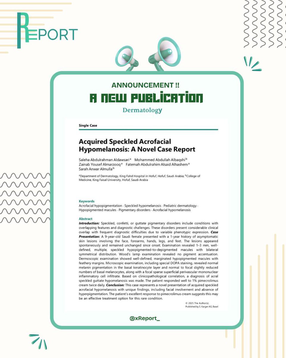 Thrilled to share a new dermatology case report published as part of our initiative! 📄✨  

karger.com/doi/10.1159/00…