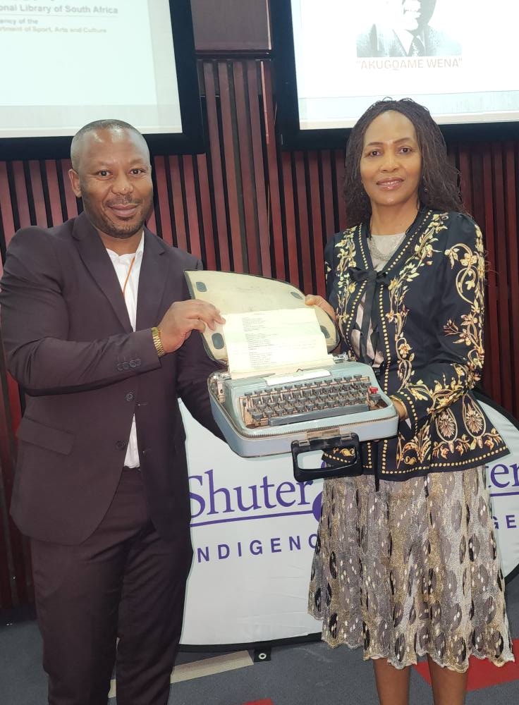 NLSA1's tweet photo. "We are extremely honoured to collaborate with the DBZ Ntuli Foundation in safeguarding some of Professor Ntuli’s most treasured personal items, which include the typewriter."- Siyabonga Masuku, NLSA Board member
@SportArtsCultur  
#launchofdbzntulifoundation
#NationalBookWeek https://t.co/SpCtKHFK48