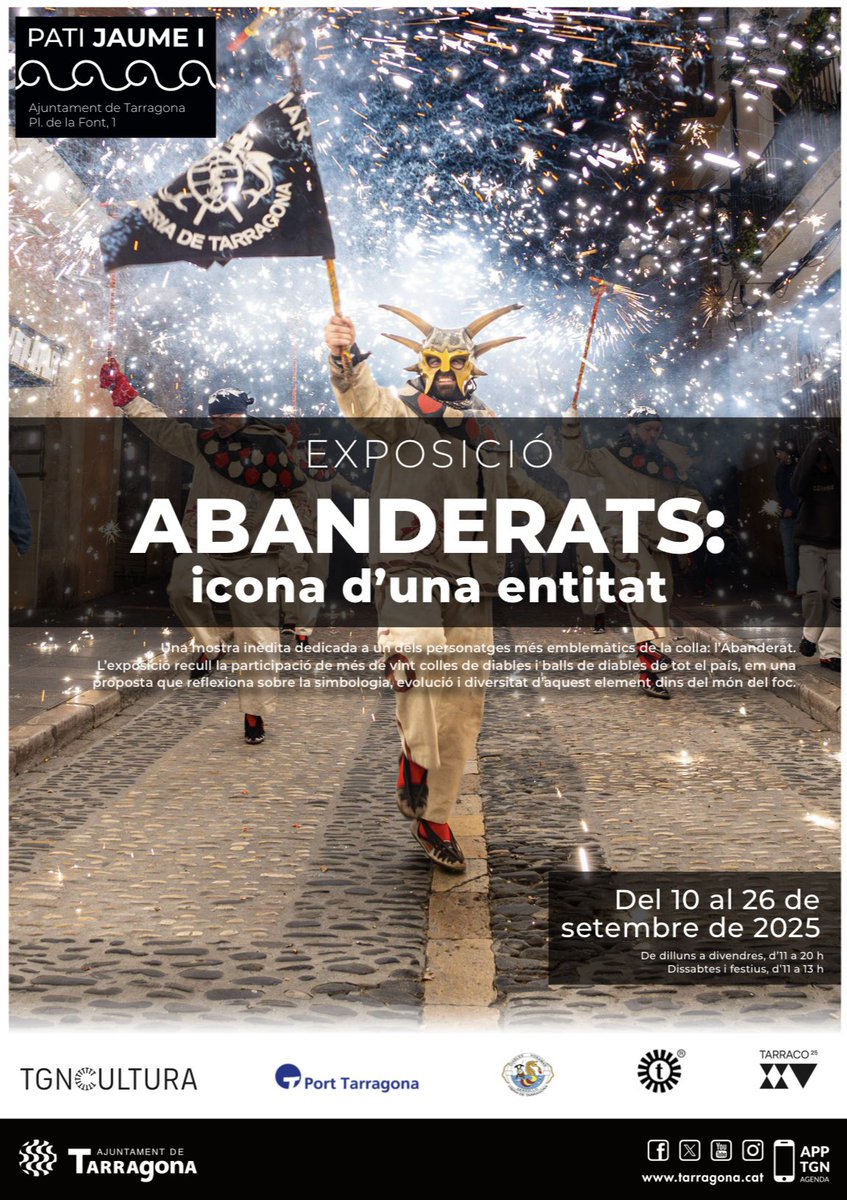 diablesvoramar's tweet image. 🏴 Exposició “ABANDERATS: icona d’una entitat”
📍 Pati Jaume I, Ajuntament de Tarragona
📅 Del 10 al 26 de setembre de 2025
✨ Inauguració: 10/09 a les 18 h

Una mostra inèdita sobre el món del foc i el paper de l’Abanderat.
👉 Entrada lliure!

#SantaTecla2025 #35voramar