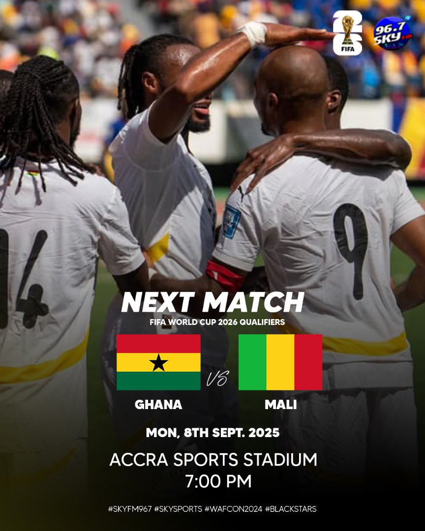 skyfm967's tweet image. Can the Black Stars shine brighter than the Eagles of Mali? 🇬🇭 vs 🇲🇱 Let's go, Ghana! 

#GhanaVsMali Tonight! 
#WeMakeItHappen