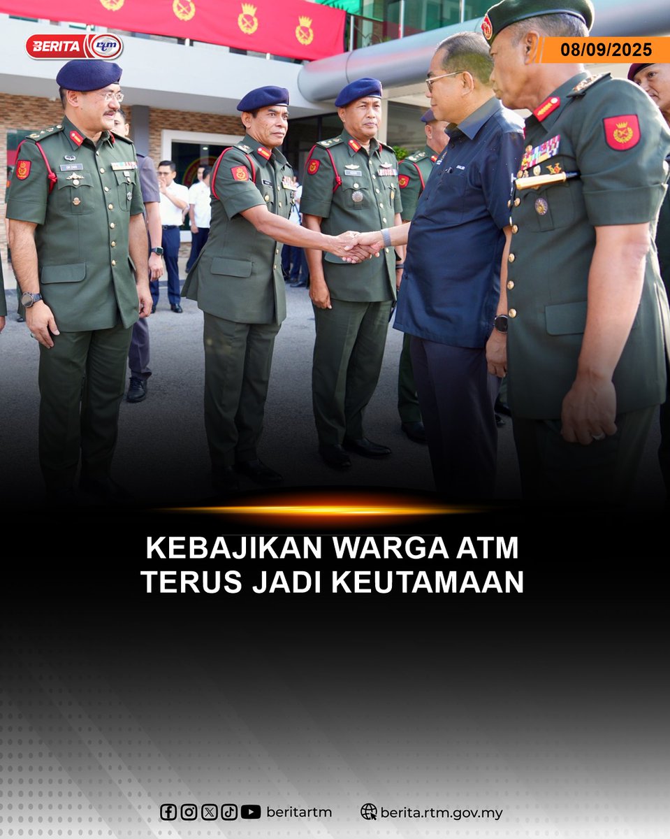 Komitmen memperkukuh kesiapsiagaan dan kebajikan warga ATM menerusi lawatan kerja ke Markas Pemerintahan Medan Barat Tentera Darat di Kem Sungai Besi, hari ini.
berita.rtm.gov.my/nasional/senar…

#RTM #BeritaRTM #MalaysiaMadani #TaatSetia #BersamaMALAYSIAKU #RancakkanMADANI #MADANIBekerja