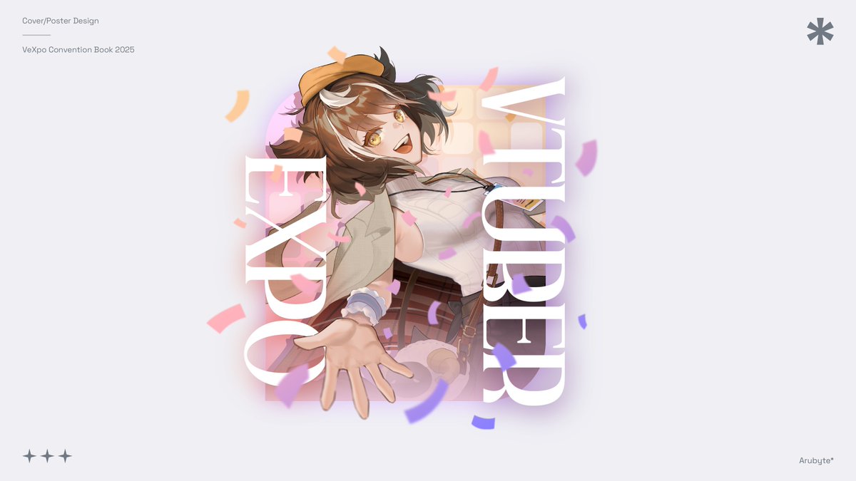 32aru's tweet photo. Convention book cover/poster design for VeXpo 2025, designed in collaboration with @AcapellaEN⭐️
Thanks @Vtuber_Expo for the opportunity!
#VTuberExpo #VeXpo2025 https://t.co/GQXktjxSmD