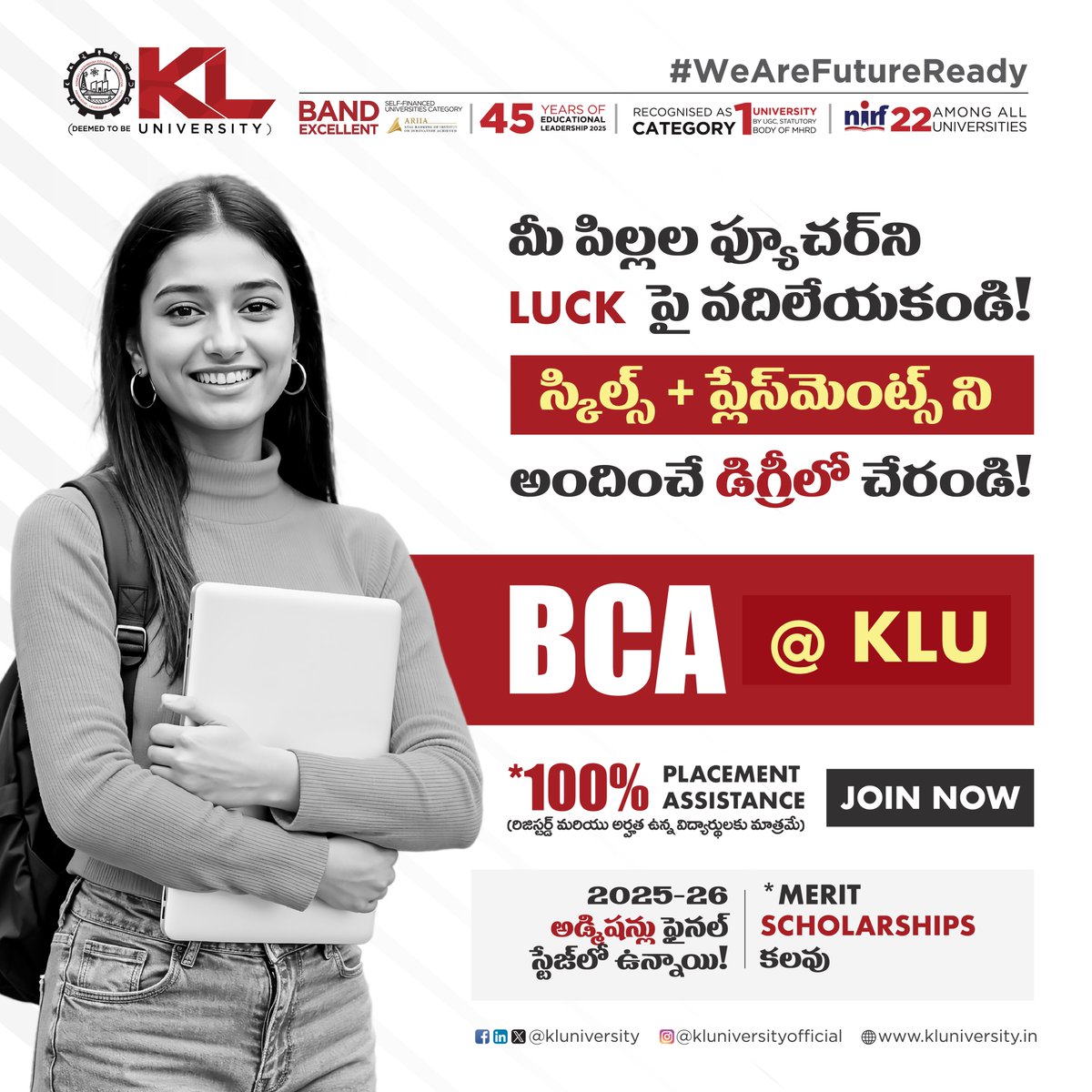 kluniversity's tweet image. Shape your tech dreams into reality with BCA at KLU. Experience world-class curriculum, coding labs, and industry internships. Prepare to lead in software development, cloud computing, and AI with career-ready edge
kluniversity.in/admissions-202…
#KLU #BCA #BachelorOfComputerApplications