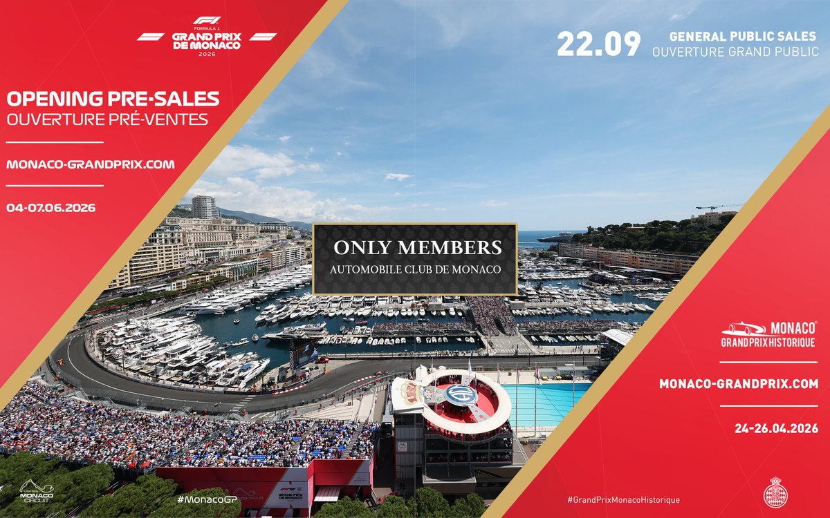 Automobile Club de Monaco (@acm_media) on Twitter photo ๐จ Ouverture billetterie / Ticket Sales Now Open ๐๏ธ
La vente des billets est dรฉsormais ouverte ๐๐ง ๐๐ฑ๐๐ฅ๐ฎ๐ฌ๐ข๐ฏ๐ข๐ญ๐ ๐ฉ๐จ๐ฎ๐ซ ๐ฅ๐๐ฌ ๐ฆ๐๐ฆ๐๐ซ๐๐ฌ ๐๐ ๐ฅโ๐๐๐ pour le Formula 1 Grand Prix de Monaco 2026 et le Grand Prix de Monaco Historique 2026 โจ
โณ Rendez-vous le ๐จ Ouverture billetterie / Ticket Sales Now Open ๐๏ธ
La vente des billets est dรฉsormais ouverte ๐๐ง ๐๐ฑ๐๐ฅ๐ฎ๐ฌ๐ข๐ฏ๐ข๐ญ๐ ๐ฉ๐จ๐ฎ๐ซ ๐ฅ๐๐ฌ ๐ฆ๐๐ฆ๐๐ซ๐๐ฌ ๐๐ ๐ฅโ๐๐๐ pour le Formula 1 Grand Prix de Monaco 2026 et le Grand Prix de Monaco Historique 2026 โจ
โณ Rendez-vous le