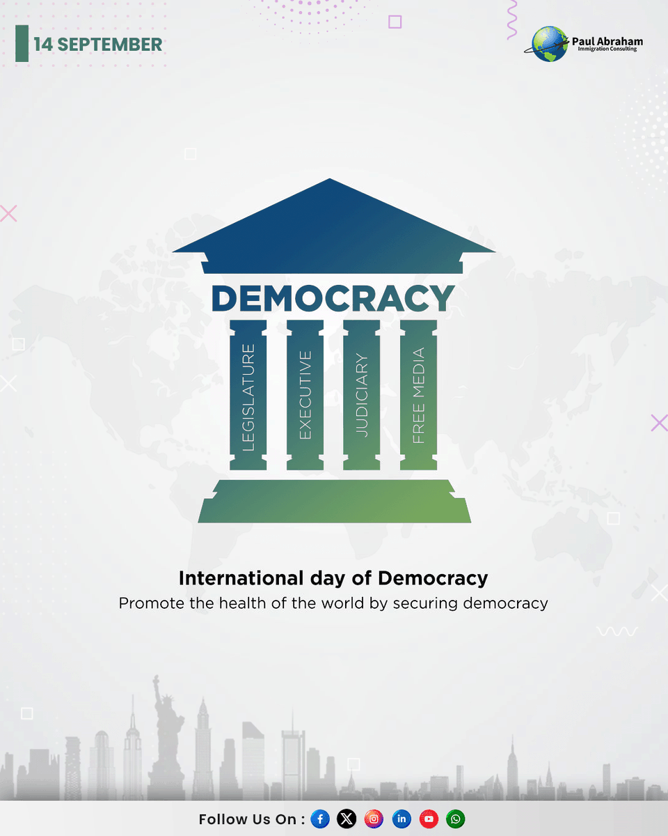 International Day of Democracy

Democracy empowers people to shape their future—just as immigration empowers individuals to build new beginnings in Canada.
.
#InternationalDayOfDemocracy #ImmigrateToCanada #PAIC #democracy