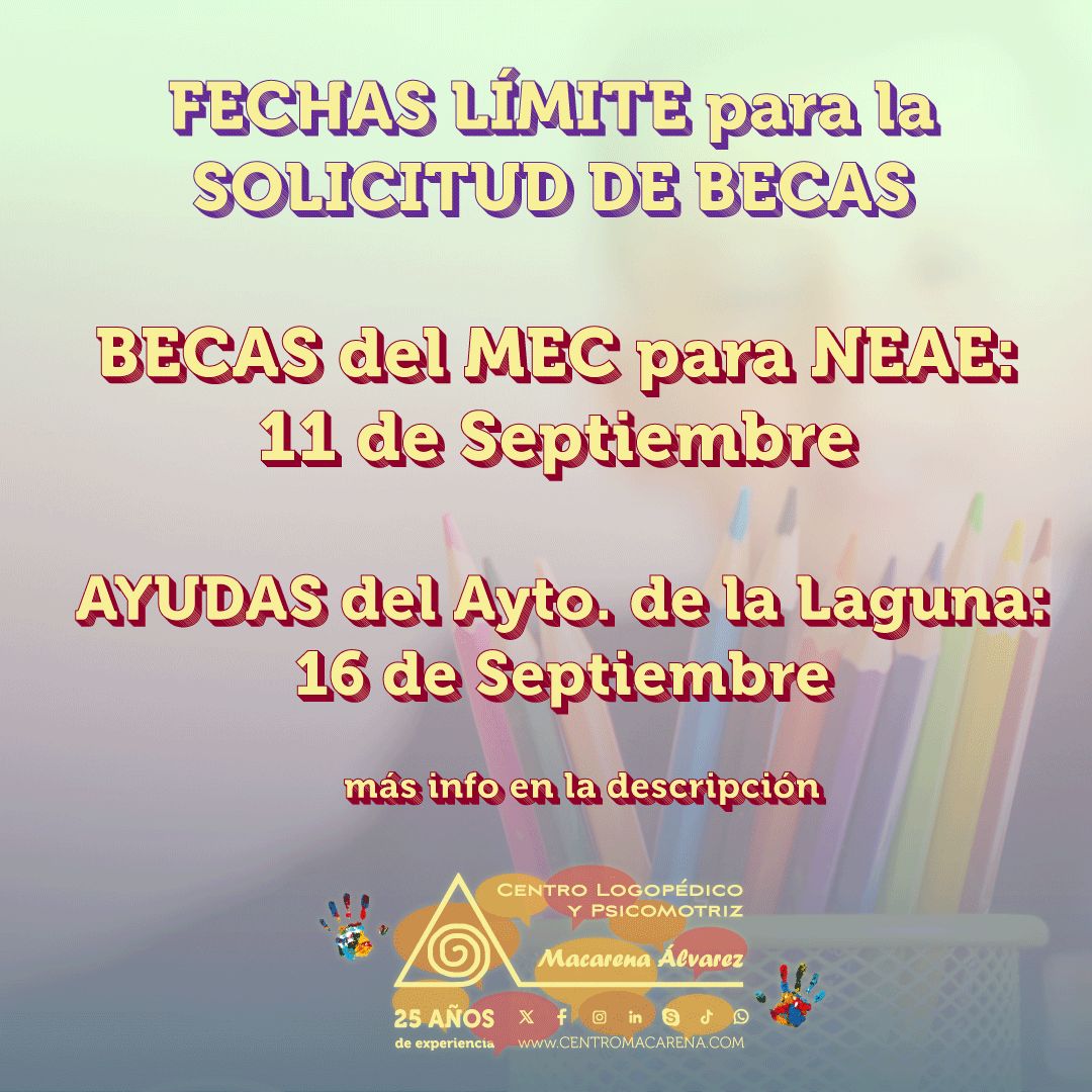 logopediaMA's tweet image. 📢 ¡Últimos días para pedir BECAS!
🎯 MEC NEAE: hasta 11/09
🎯 Ayto. La Laguna (discapacidad): hasta 16/09

¿Necesitas ayuda con la solicitud? 🤝
📞 649 718 264 | 922 264 197
📧 info@centromacarena.com
🌐 centromacarena.com

#Logopedia