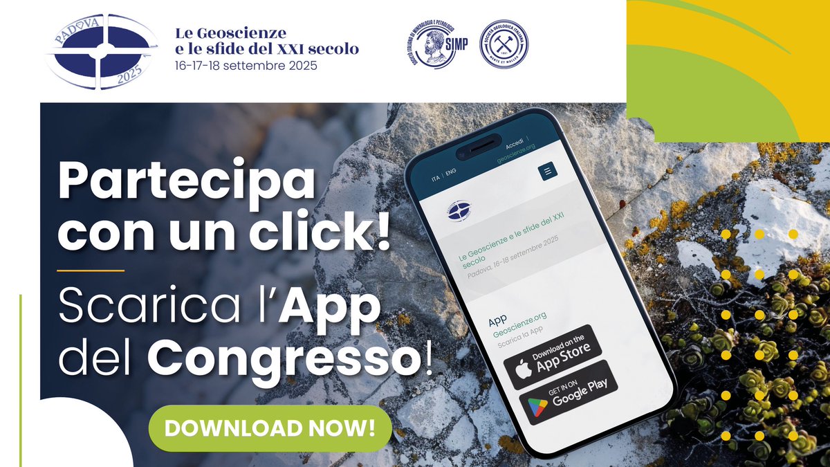 📲 Download the official SIMP–SGI Joint Congress App Geoscienze.org from the App Store or Google Play and follow the conferences in a simpler, faster and more organised way!