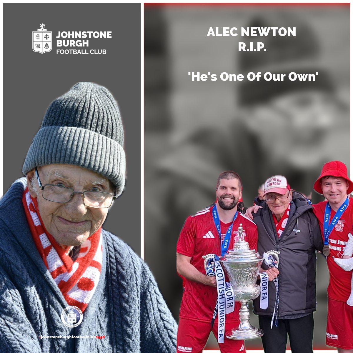 It is with great sadness that we learn of the death of life-long Burgh fan, Alec Newton.

Alec loved the Burgh, and could regularly be found supporting his team from the Keanie Park terraces.

Alec himself was very well loved by everyone at the club;  the players, coaches and