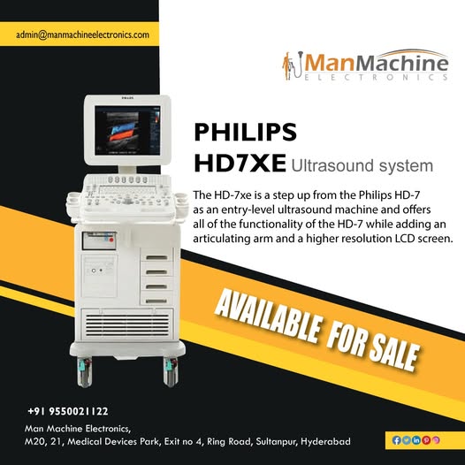 Philips HD7XE is available for sale @ Man Machine Electronics

For more details call us at +91 9550021122
view our website @ manmachineelectronics.com

#ultrasoundmachine #ultrasound #philips #hd7xe #radiologists #refurbultrasound #radiology #colordoppler #fetaldoppler #medical