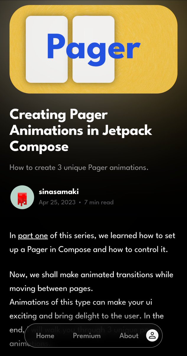 sarfrazryenpsd's tweet image. Thanks @sinasamaki for this wonderful article from which I took inspiration and implemented pager animation in my app.

#JetpackCompose
