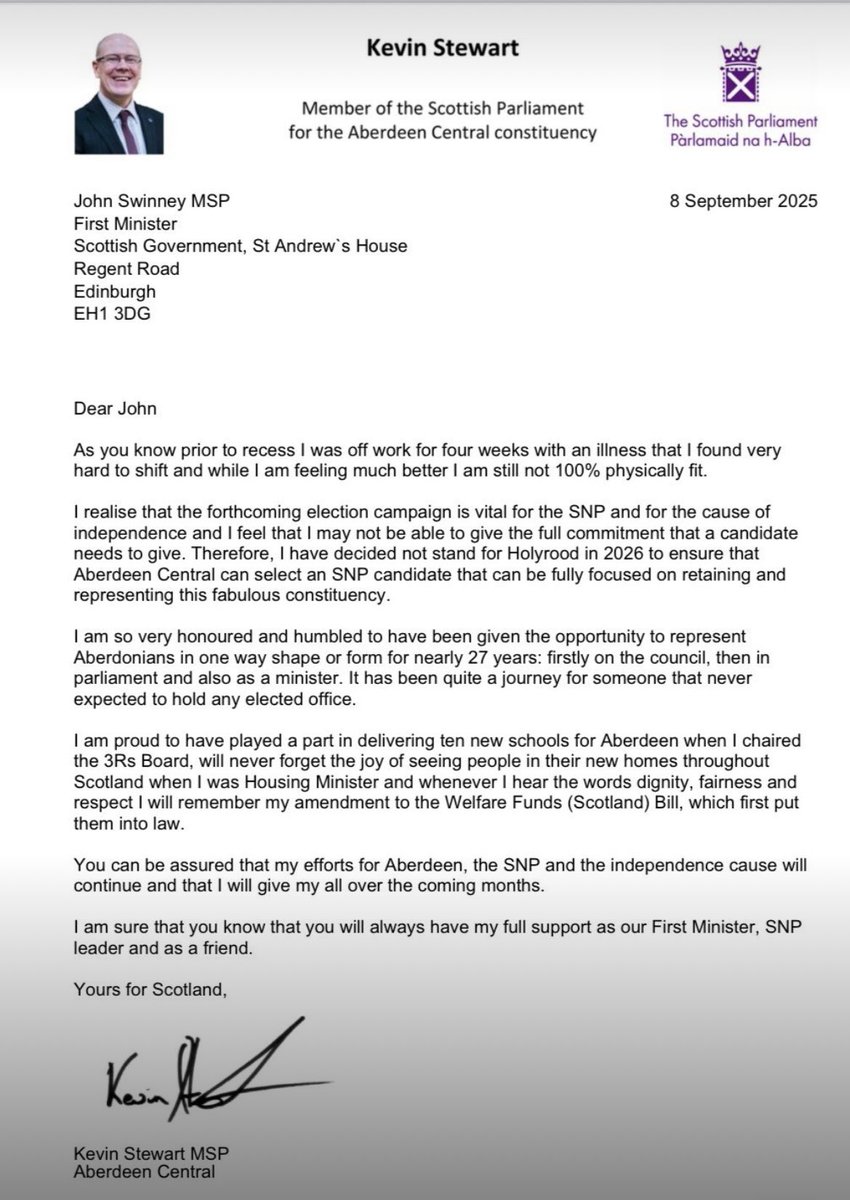 New: Kevin Stewart is the latest veteran SNP MSP to announce he won’t run for election at Holyrood 2026. 

He’s stepping down after 27 years in parliament, citing ill health.