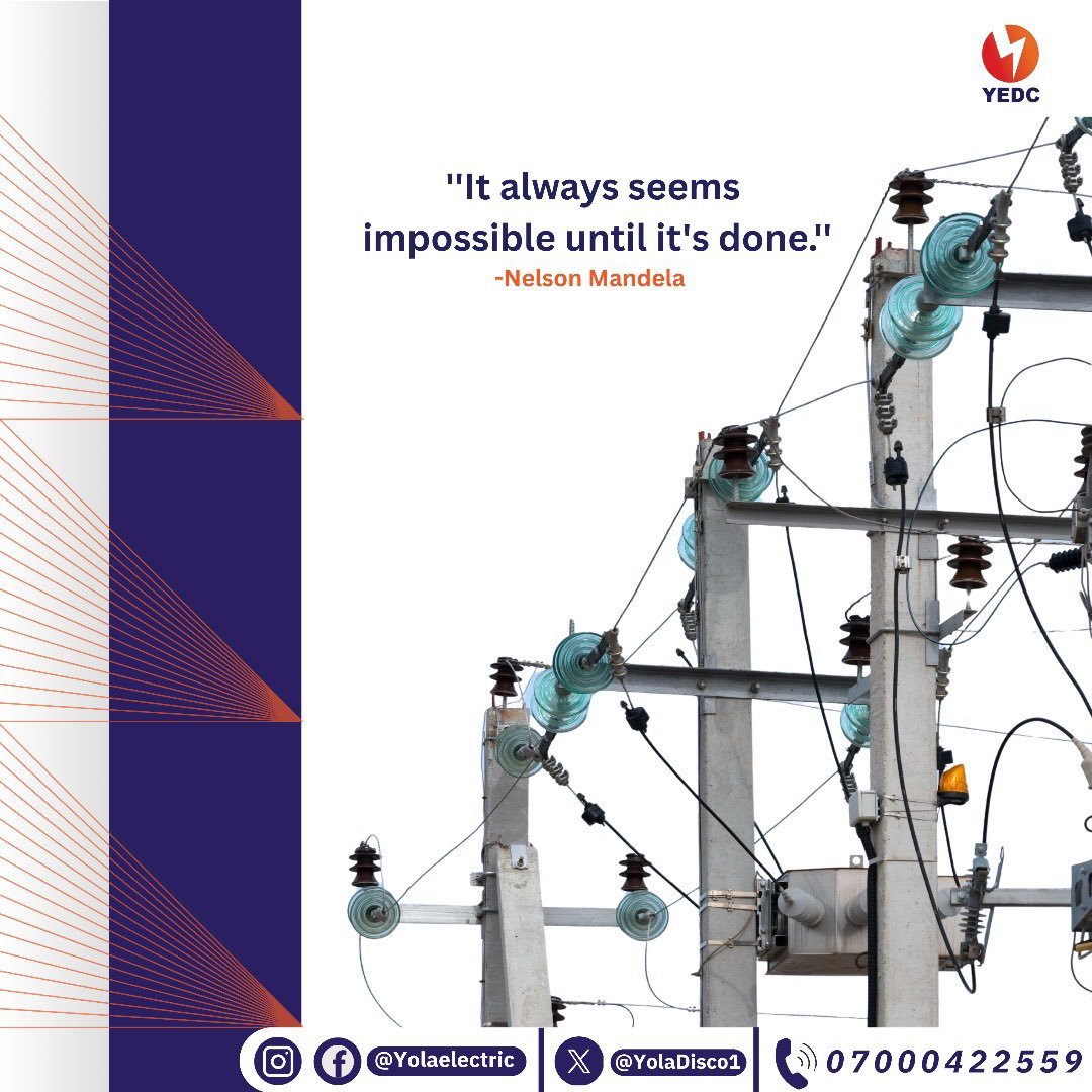 Kickstart your day with purpose.
Got issues or enquiries? Connect with us on📲07000422559 or drop a mail 📧 Complaints@yedc.com.ng 💡💡💡 💡 #YEDC#MondayMotivation#Cashless Regime#September1#Adamawa#Borno#Taraba#Yobe#WeAreHereToServe
