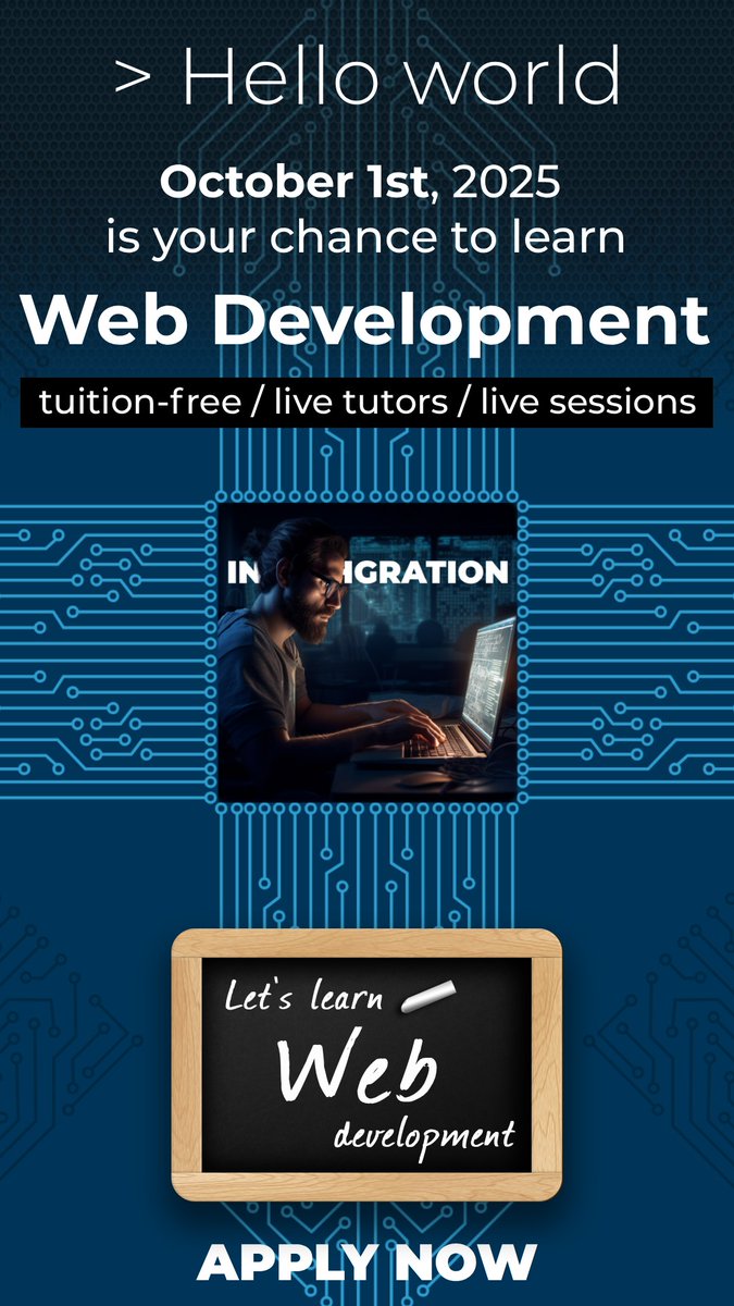 We are launching our 4th Web Dev class, Oct 1st with live tutors &amp; mentors.

Applications are open for refugees, people with disabilities and people that belong to underrepresented social groups.

Apply here: intechgration.io

#javascript #webdev #TechForGood