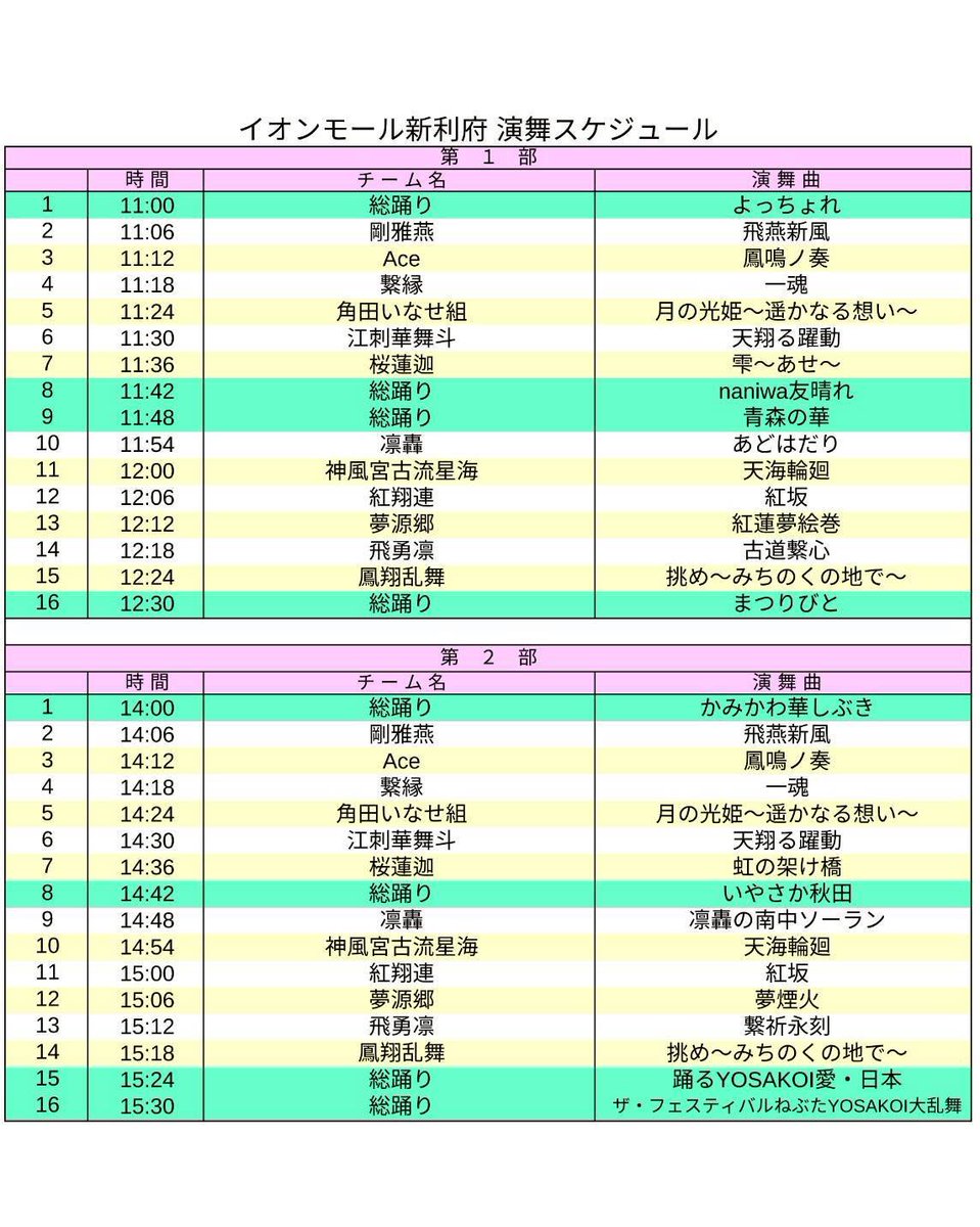 【ｲｵﾝﾓｰﾙ新利府 ﾀｲﾑｽｹｼﾞｭｰﾙ発表🕰】
皆様大変長らくお待たせしました🙇‍♀️
イオンモール新利府 YOSAKOI祭りのタイムスケジュールを遂に公開👏 最初から最後まで目が離せない…👀✨️ 総踊りはもちろん乱入OK🎶 一緒に楽しみましょう💃

#YOSAKOI #桜蓮迦 #イオンモール新利府
