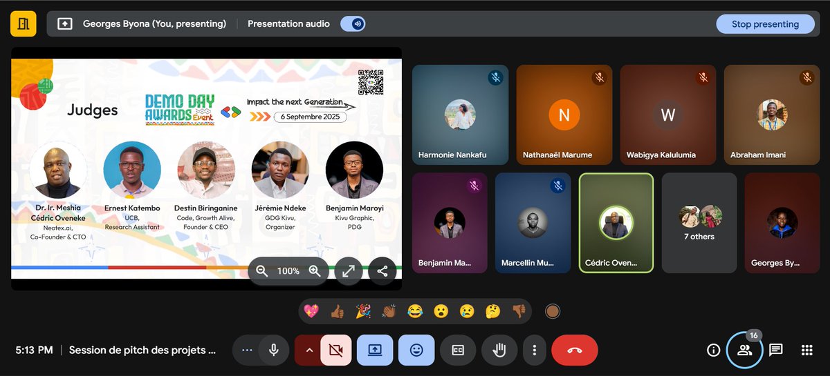 gdgocucbukavu's tweet photo. 𝐃𝐞𝐦𝐨 𝐃𝐚𝐲 &amp; 𝐀𝐰𝐚𝐫𝐝𝐬 𝐄𝐯𝐞𝐧𝐭

Comme prévu, le vendredi dernier, s'est tenue la session de pitch des 18 projets réalisés lors du #BuildwithAI face au jury.

Merci aux membres du jury!

#gdgocucb #DemoDay #Awards #Project #Innovation #Community #CommunityEngagement https://t.co/e8QL40o3D6