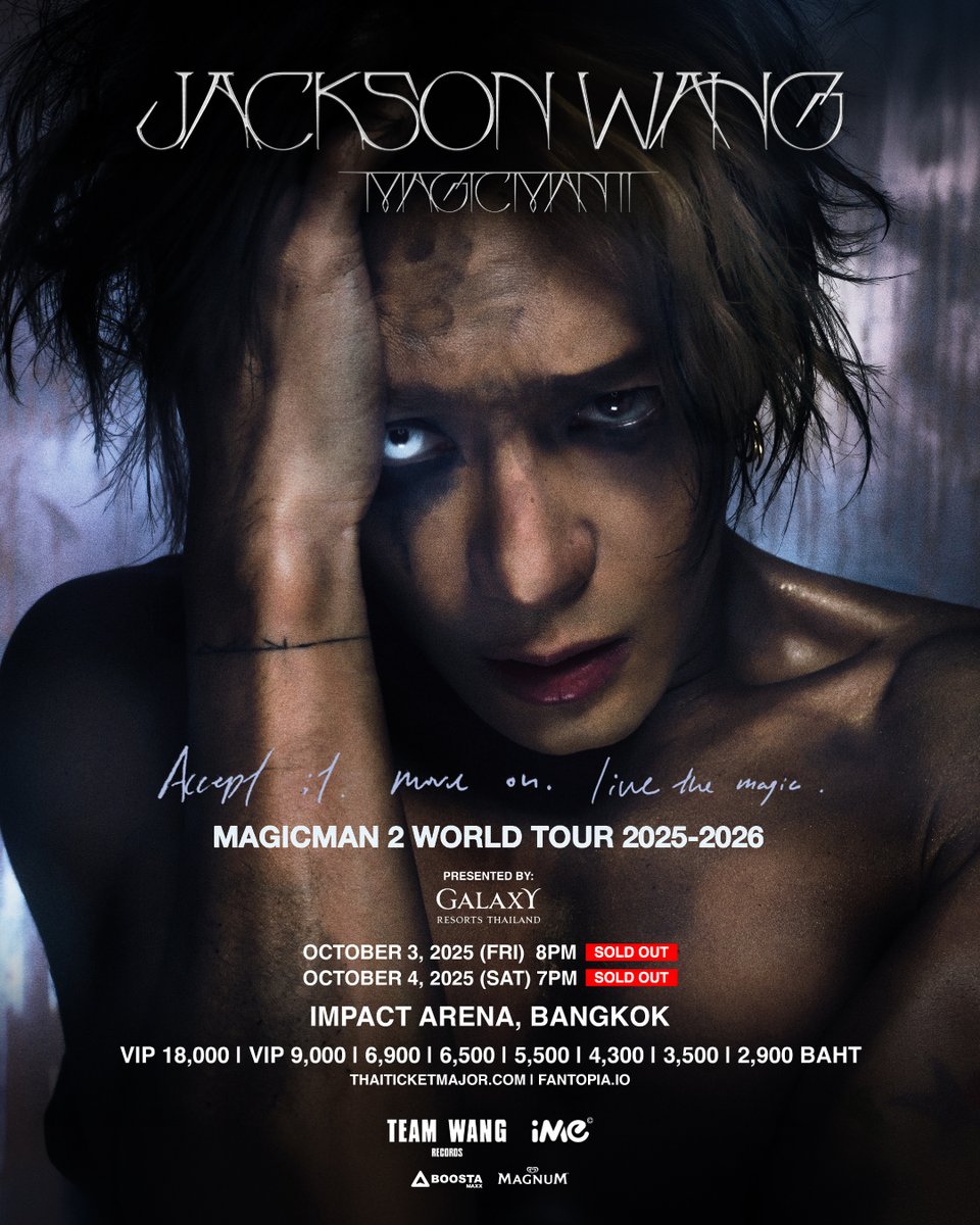 RealiTing's tweet photo. บัตร 2 รอบ SOLD OUT! คอนเสิร์ต MAGICMAN 2 WORLD TOUR ที่ไทย “แจ็คสัน หวัง” ทุ่มสุดตัว ลุยเองทุกขั้นตอน! เจอกัน 3–4 ต.ค.นี้ จะมีเซอร์ไพรส์อะไรบ้างนั้น นับถอยหลัง..แล้วไปรู้พร้อมกันในฮอลล์อิมแพ็คฯ!!

#MAGICMAN2inBKK2ShowsSOLDOUT
#MAGICMAN2WORLDTOUR 
#JacksonWang https://t.co/w63UwZei51
