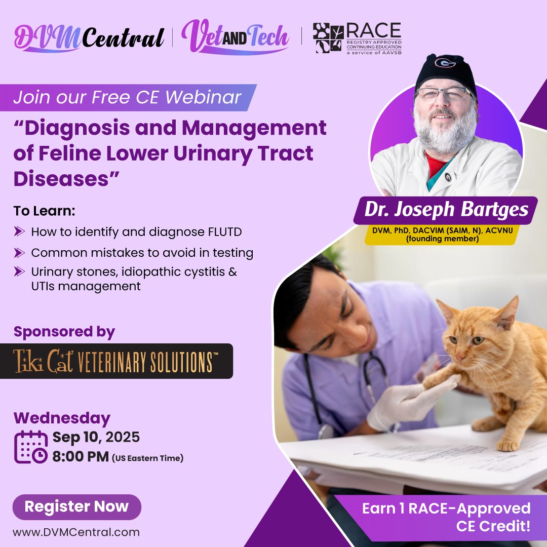 Join Dr. Joseph Bartges as he explores the diagnosis and management of common feline LUTDs, including urinary stones and idiopathic cystitis.

Register today: bit.ly/4ga6lEI

#FelineHealth #FLUTD #Webinar #CatCare #VetCE #VetEducation #TikiCat #Veterinary #PetHealth