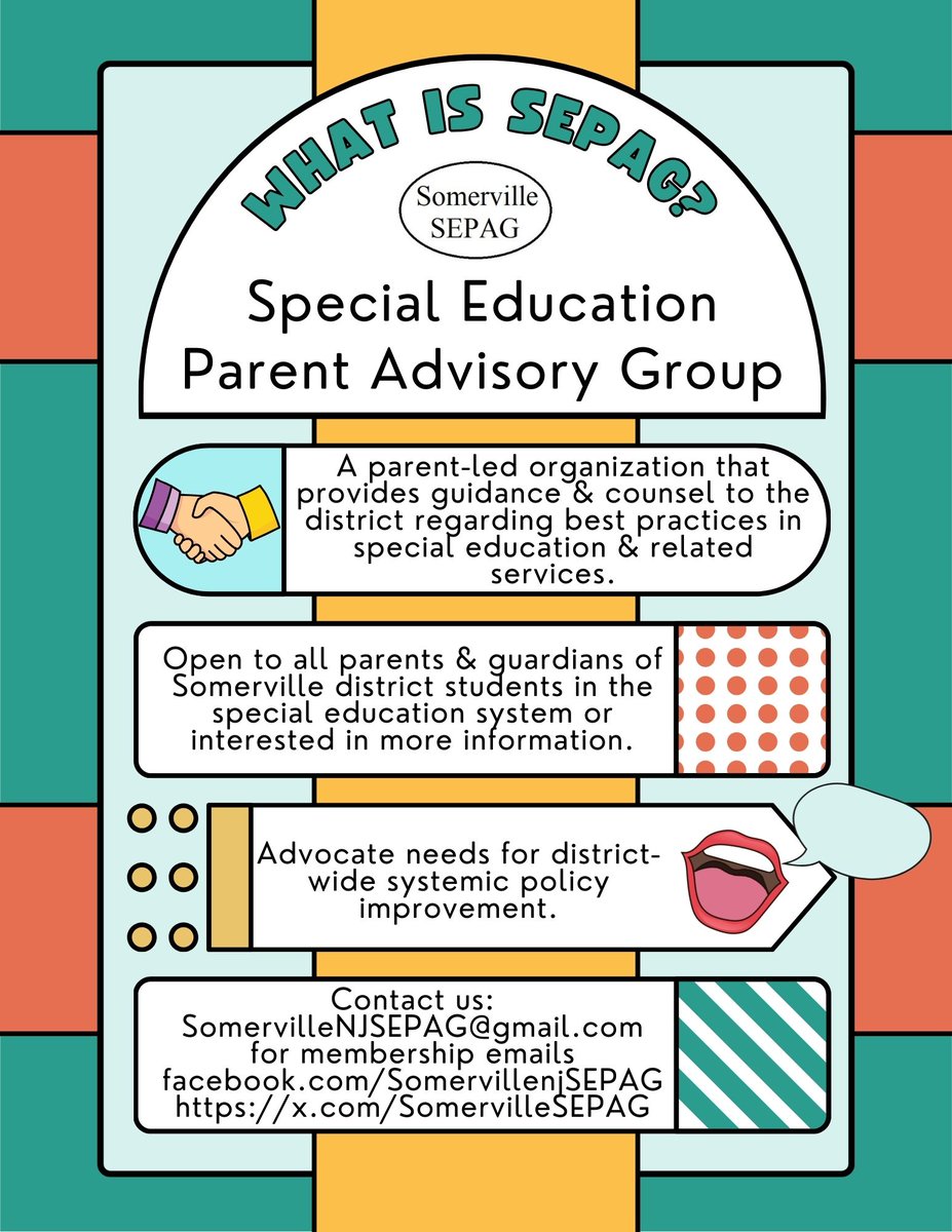 Somerville NJ SEPAG (@somervillesepag) on Twitter photo SEPAG (sea-pag) is a state-mandated, district-level, parent-driven group charged with providing input to the local school district on system-level challenges in special education and related services.
What is the (SEPAG)? somervilleschools.org/page/what-is-s… SEPAG (sea-pag) is a state-mandated, district-level, parent-driven group charged with providing input to the local school district on system-level challenges in special education and related services.
What is the (SEPAG)? somervilleschools.org/page/what-is-s…