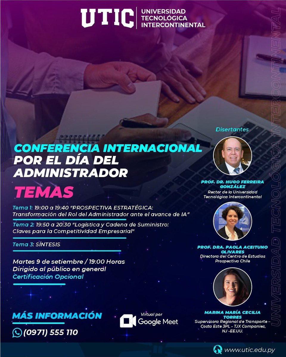 📅 Martes 9 de setiembre
🕖 19:00 hs
🌐 Modalidad: Virtual por Google Meet: lnkd.in/eiuyKj5H
👥 Dirigido al público en general
📜 Certificación opcional
#UTIC #administrador