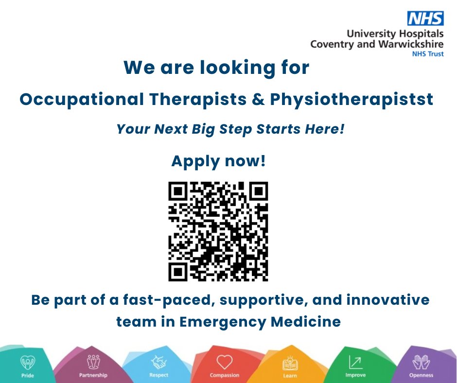 Join the REACT Team at UHCW NHS Trust!

 We’re hiring Occupational Therapists &amp; Physiotherapists to assess patients, support early discharge, and reduce admissions.

 Apply now 👉 jobs.uhcw.nhs.uk/job/v7444992