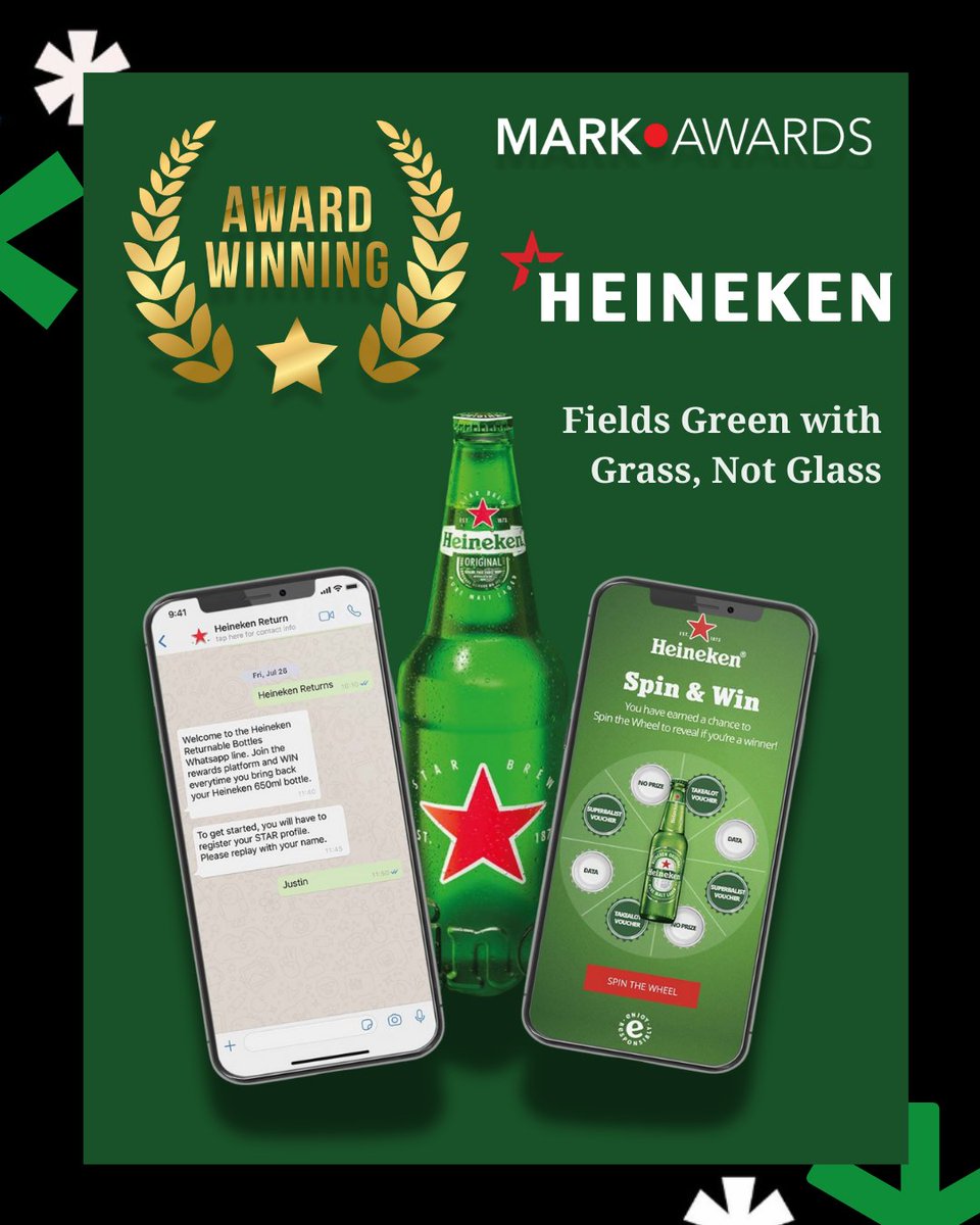 TechsysDigital's tweet image. Big win for sustainability & innovation! Our @Heineken_SA® Returnable Bottles WhatsApp Campaign just clinched a Silver in Innovation at The Mark Awards 2025 🏆
Great brand 🌍
WhatsApp at scale 💬
AI validating images 📸
Growing consumer data 📈
R5 million in rewards flawlessly 💸