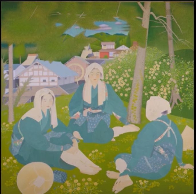 youtu.be/JSOuQ3kGnn0
土田麦僊
《大原女》
伝統と近代のはざまに立ち現れる女性像
　土田麦僊は、大正から昭和初期にかけての日本画壇において、革新と伝統を架橋する重要な役割を果たした画家である。その画業は常に、従来の日本画の形式にとどまることなく、西洋美術の写実的手法や構図法を