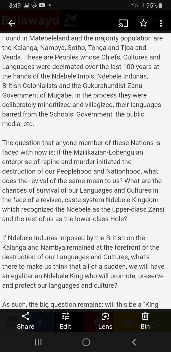 Tonga Nambya Kalanga Venda actually complain but their complaints are drowned by militant Ndebele lobby. 
We need an honest conversation about local tribes scars from brutal Ndebele subjugation <a href="/Jamwanda2/">Jamwanda</a> <a href="/ProfJNMoyo/">Prof Jonathan Moyo</a> <a href="/ibbosnr/">Ibbo D Mandaza</a> <a href="/SRavengai/">Samuel Ravengai</a> <a href="/nickmangwana/">Nick Mangwana</a> <a href="/HonJMuswereJnr/">Jenfan Muswere</a> <a href="/ProfPMavima/">Prof. Paul Mavima</a>