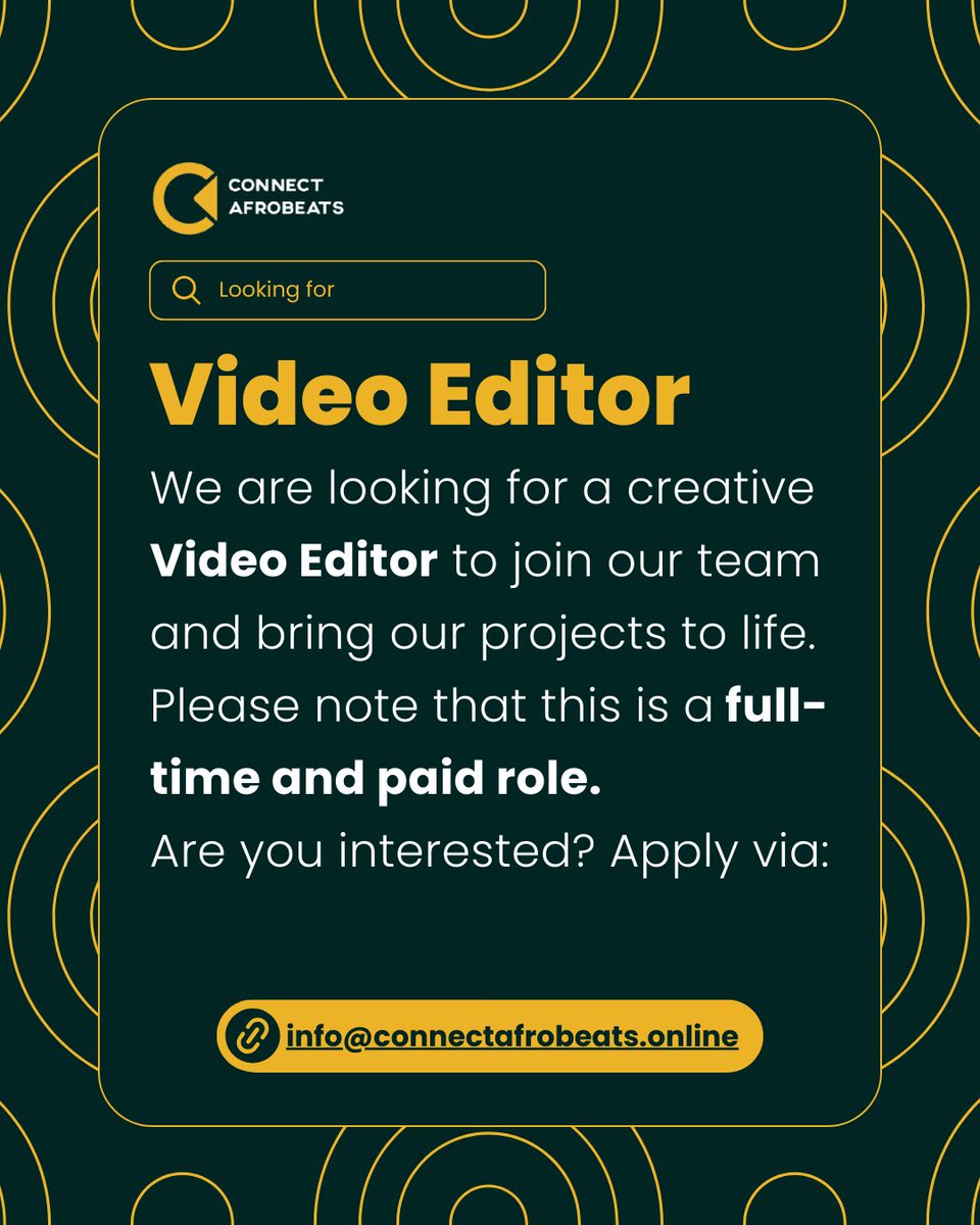 We are hiring at Connect Afrobeats!!!

Apply via: info@connectafrobeats.online