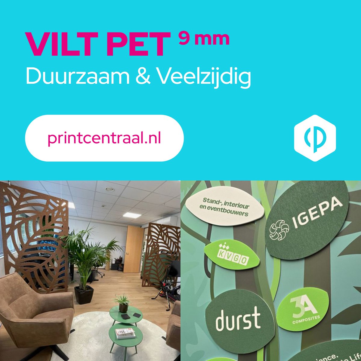 Maak elke ruimte rustiger én stijlvoller met Vilt PET met uniek design, logo, slogan of promotietekst.
￼
 Direct bestellen? printcentraal.nl/Materialen/Vil…

#interieur #kantoorinrichting #akoestisch #isolatie #print #contourgesneden #decoratie #interieurstylist #PET #vilt #inrichting