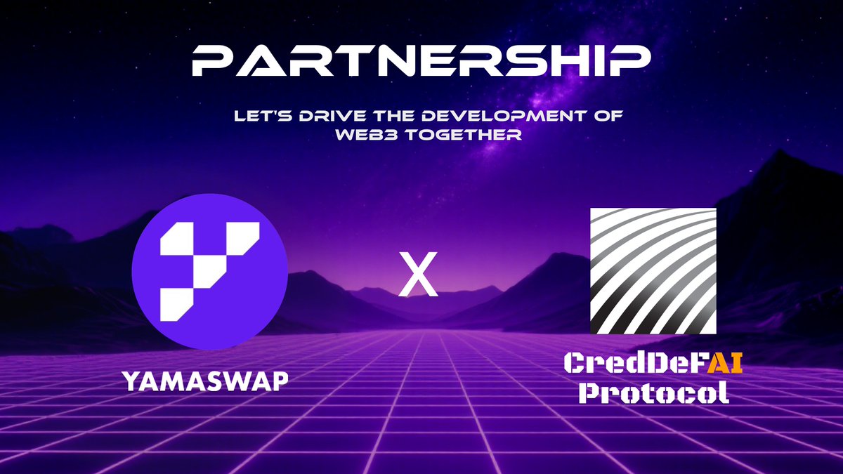 yamaswap's tweet photo. Partnership Announcement! 🤝
As an #AI-driven #DeETF protocol, @yamaswap is constantly building connections that redefine the #Web3 landscape. That’s why we’re thrilled to collaborate with @CredDeFAI Protocol, a next-generation AI-powered credit protocol.
This collaboration unites our AI-powered strategies with CredDeFAI's innovative NFT-based credit system and gasless swaps, creating a smarter, more secure, and more inclusive #DeFAI ecosystem for everyone.
Stay tuned for joint initiatives!
#DeFi #Web3 #NFT #Credit