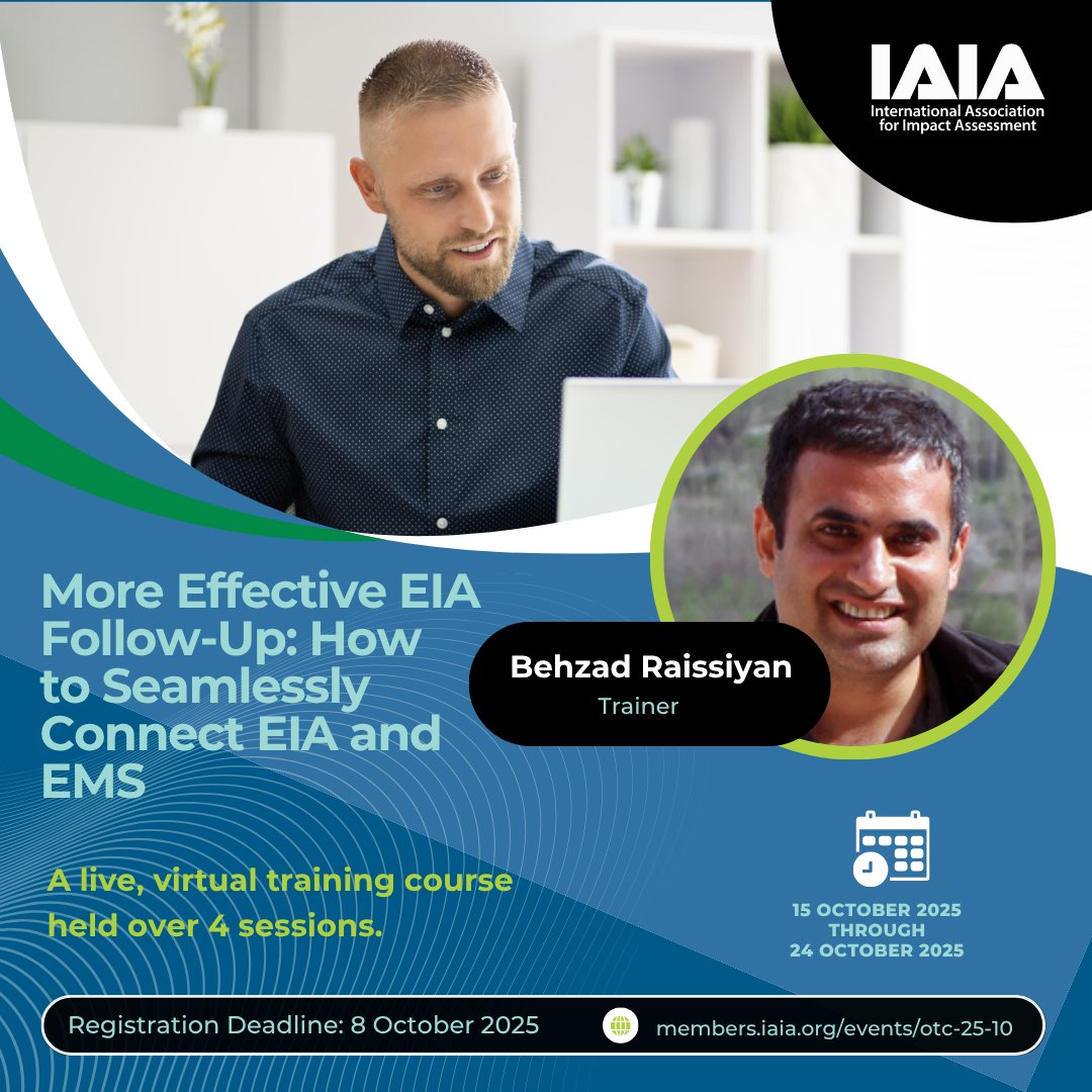 💡 Who should attend?
✔️ EIA consultants, HSE officers, regulators, and IA students
✔️ Anyone interested in aligning EIA and EMS

🔗 members.iaia.org/events/otc-25-…
#TrainingOpportunity #IAIA #EnvironmentalProfessionals #ISOIntegration