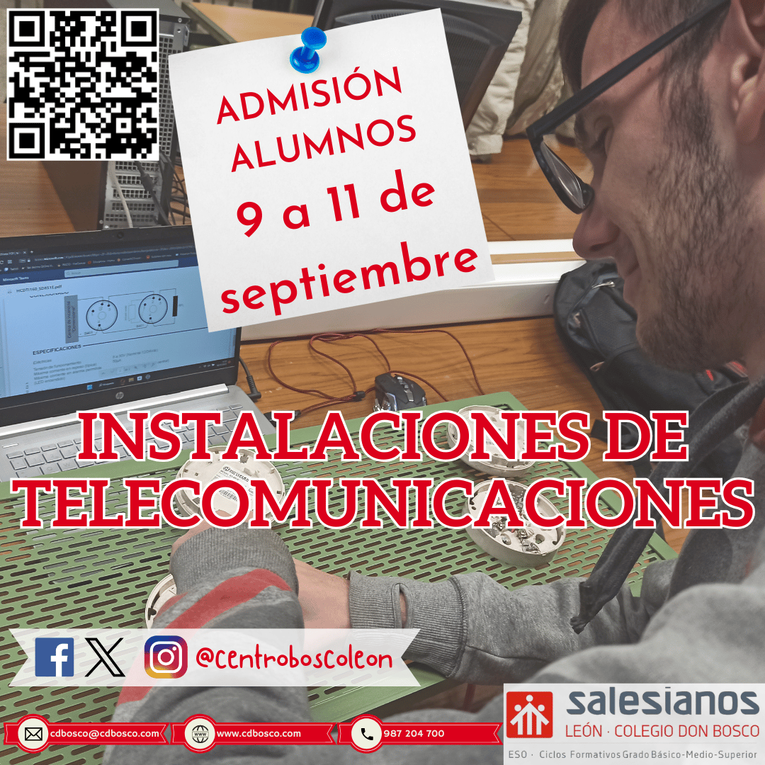 centroboscoleon's tweet photo. 📡¡Conecta tu futuro!
Si te apasionan las redes, la domótica, las antenas o la seguridad…este es tu sitio

👉Abierto nuevo periodo de matrícula del 9 al 11 de septiembre

#cdboscoleon #salesianosleon #fp #formacionprofesional #fpprimeraopcion #leonesp https://t.co/K6nSIC02Yq