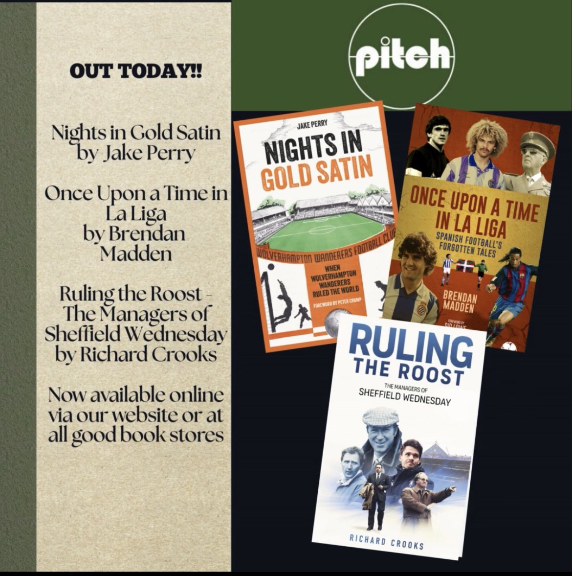 OUT TODAY! 📚

Nights in Gold Satin - When Wolverhampton Wanderers Ruled the World by <a href="/jakeperry1877/">Jake Perry</a> 

Once upon a time in La Liga - Spanish Football’s Forgotten Tales by Brendan Madden <a href="/futboleslaleche/">Fútbol es la leche</a> 

Ruling the Roost - The Managers of Sheffield Wednesday by <a href="/richardrccrooks/">Richard Crooks</a>