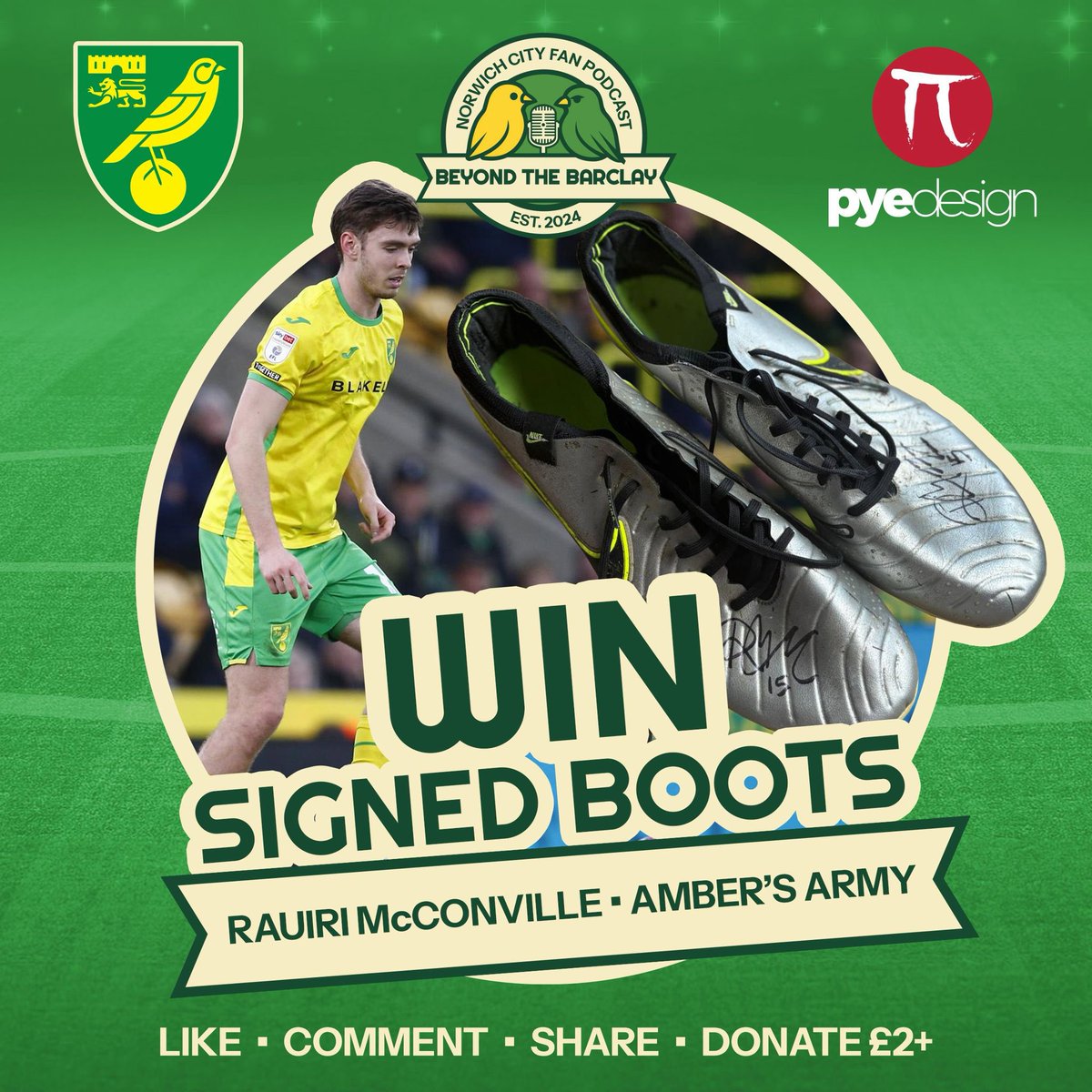 ⏰ Don’t Miss Your Chance! ⏰

We’ve got a SIGNED pair of boots from Rauiri McConville up for grabs 💛💚

Rauiri, who featured for Northern Ireland in last night’s match vs Germany 🇮🇪⚽🇩🇪, kindly donated these boots to help raise funds for Amber’s Army — and they could be YOURS!