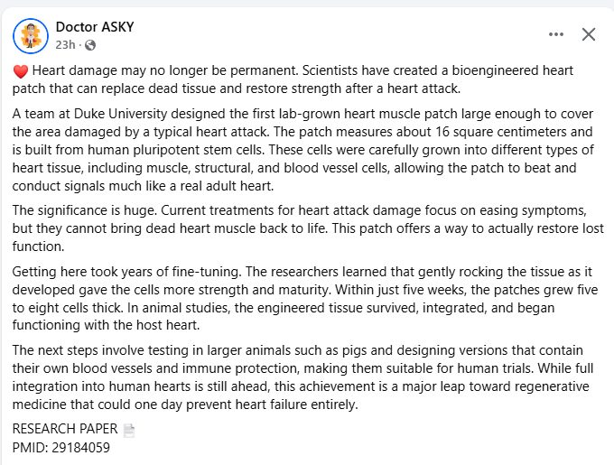 CyberpunkTTRPG's tweet image. Scientists Grow BioEngineered Heart Patch Restores Muscle After Sever Heart Attack And Repairs The Heart #StemCells #BioEngineering #HeartPatch #MedTech #BioTech #Cyberpunk #TTRPG #RPG